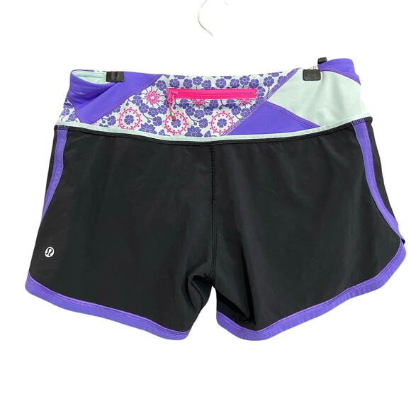 Lululemon Athletica Groovy Run Shorts Black Purple Floral Size 6 - Picture 2 of 5
